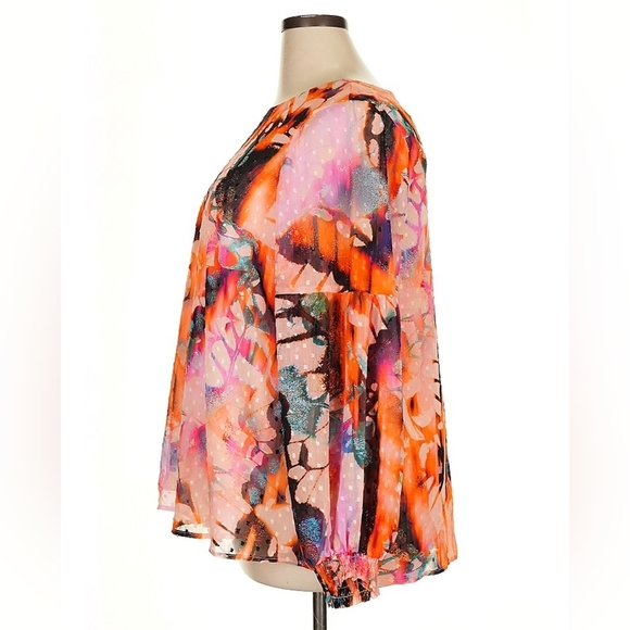 Torrid Neon Butterfly Print Chiffon Blouse Size 2 NWT - Picture 4 of 10